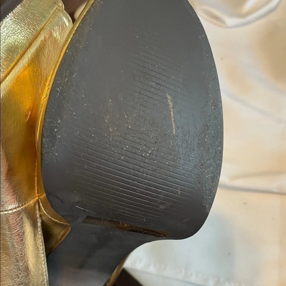 Gold Peep-Toe Heels by Qupid